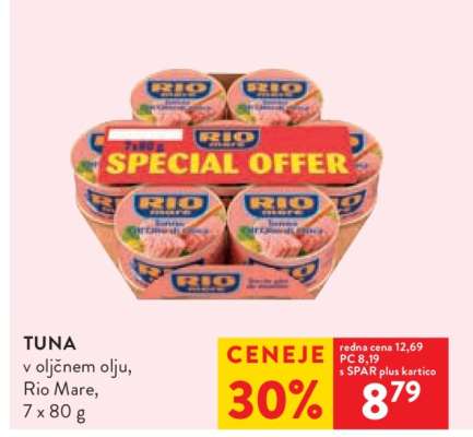TUNA v oljčnem olju, Rio Mare, 7 x 80 g