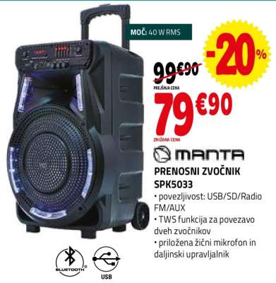 MANTA PRENOSNI ZVOČNIK SPK5033