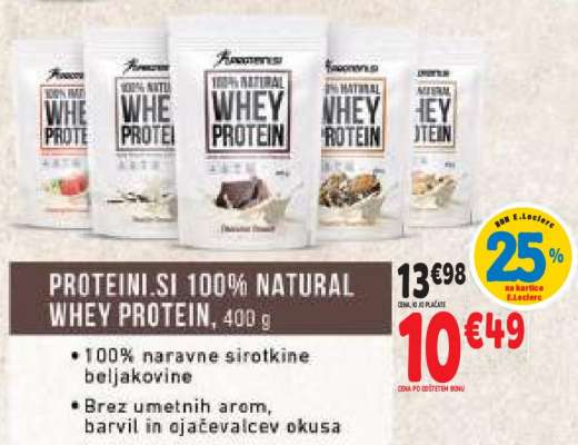 PROTEINI.SI 100% NATURAL WHEY PROTEIN, 400 g