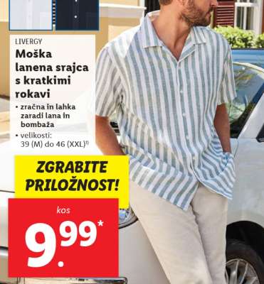 LIVERGY Moška lanena srajca s kratkimi rokavi