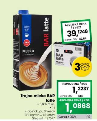 Trajno mleko BAR latte