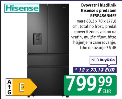 Dovratni hladilnik Hisense s predalom RF5P486NMFE