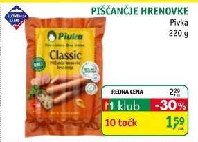 PIŠČANČJE HRENOVKE PIVKA