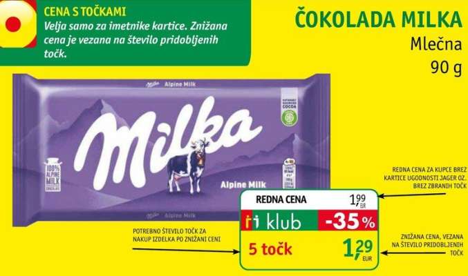 Čokolada Milka mlečna