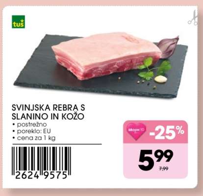 Svinjska rebra s slanino in kožo