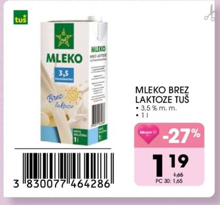 Mleko brez laktoze Tuš