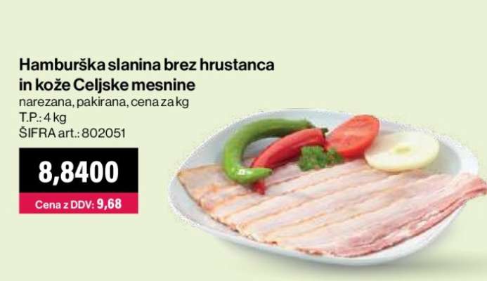 Hamburška slanina brez hrustanca in kože Celjske mesnine