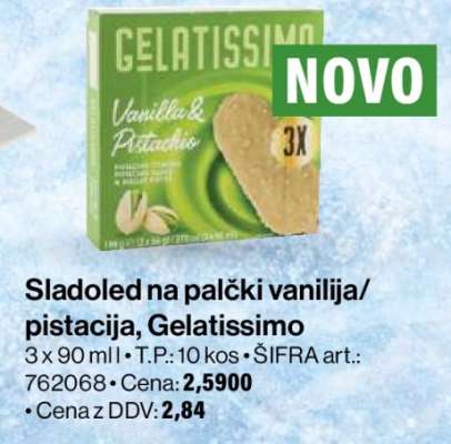 Sladoled na palčki vanilija/pistacija, Gelatissimo