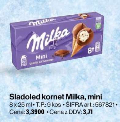 Sladoled kornet Milka, mini