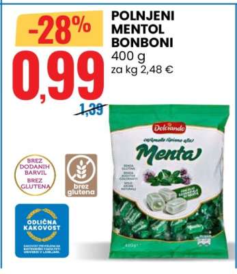 Polnjeni Mentol Bonboni