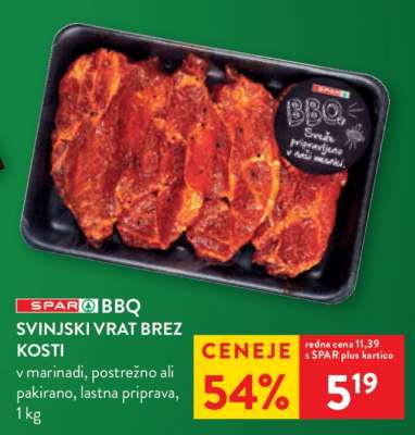 SPAR BBQ Svinjski vrat brez kosti