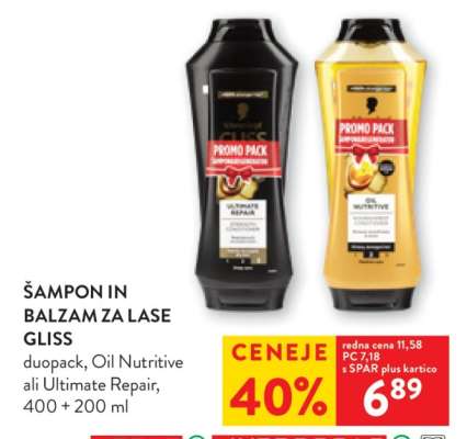 Šampon in balzam za lase Gliss