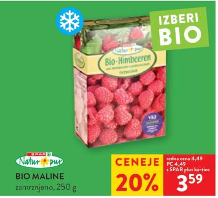 BIO MALINE zamrznjeno, 250 g