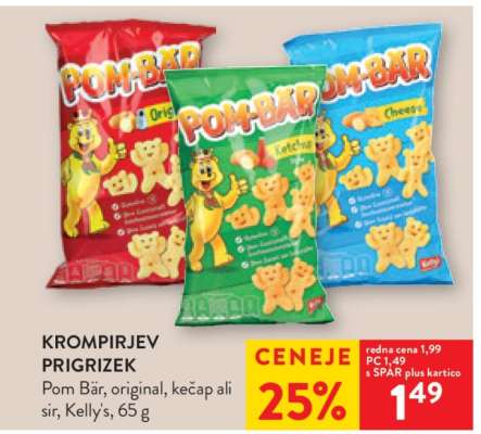 Pom Bär, original, kečap ali sir, Kelly's, 65 g