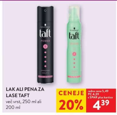 Lak ali pena za lase Taft