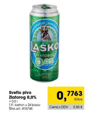 Svetlo pivo Zlatorog 0.0