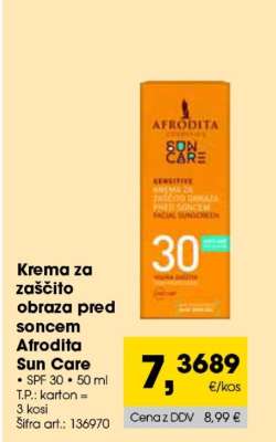 Krema za zaščito obraza pred soncem Afrodita Sun Care