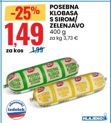 POSEBNA KLOBASA S SIROM/ZELENJAVO