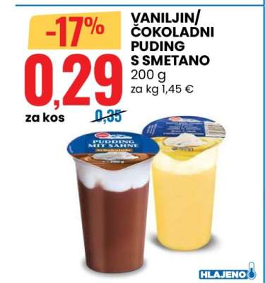 VANILIJN/ČOKOLADNI PUDING S SMETANO