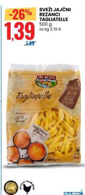 Sveži Jajčni Rezanci Tagliatelle