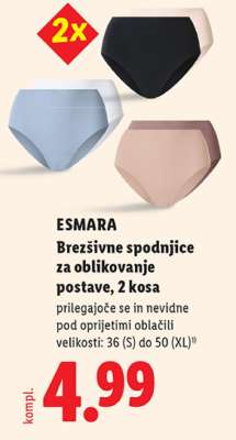 ESMARA Brezšivne spodnjice za oblikovanje postave, 2 kosa