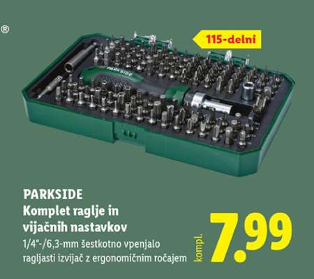 PARKSIDE Komplet raglje in vijačnih nastavkov