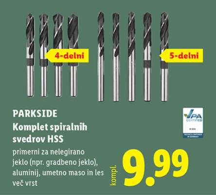 Parkside Komplet spiralnih svedrov HSS