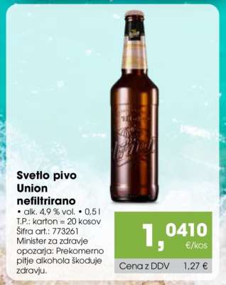 Svetlo pivo Union nefiltrirano