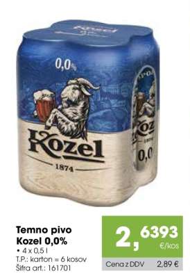 Temno pivo Kozel 0,0%