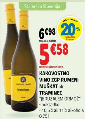 KAKOVOSTNO VINO ZGP RUMENI MUŠKAT ali TRAMINEC