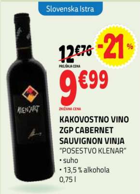 KAKOVOSTNO VINO ZGP CABERNET SAUVIGNON VINJA
