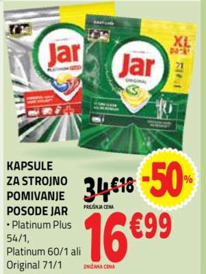 Kapsule za strojno pomivanje posode Jar