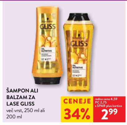 Šampon ali balzam za lase Gliss