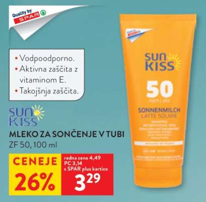 SUN KISS MLEKO ZA SONČENJE V TUBI ZF 50, 100 ml