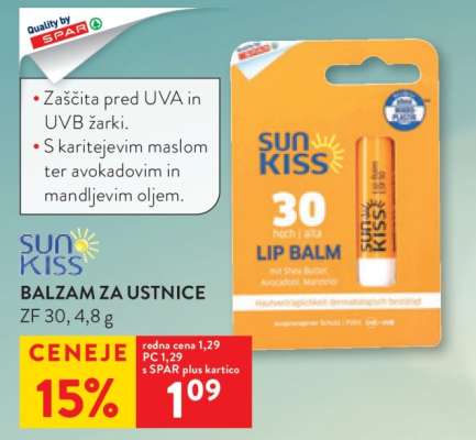SUN KISS Balzam za ustnice ZF 30, 4,8 g