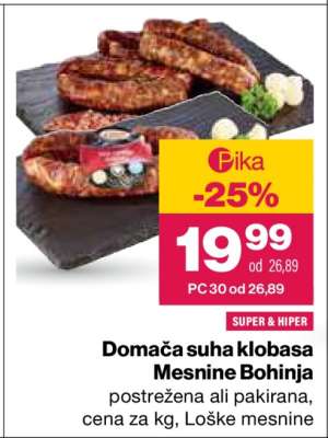 Domača suha klobasa Mesnine Bohinja