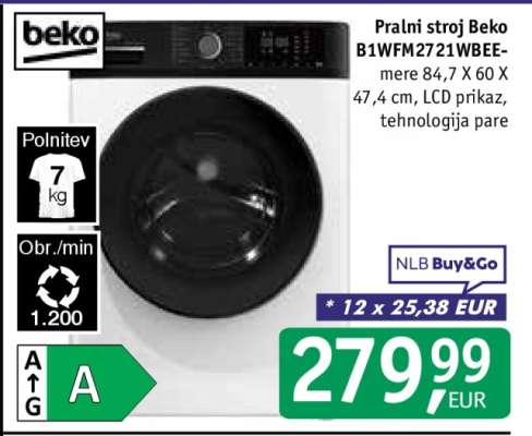 Pralni stroj Beko B1WFM2721WBEE