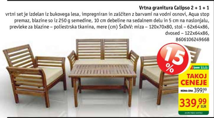 Vrtna garnitura Calipso 2 + 1 + 1