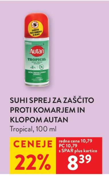 SUHI SPREJ ZA ZAŠČITO PROTI KOMARJEM IN KLOPOM AUTAN