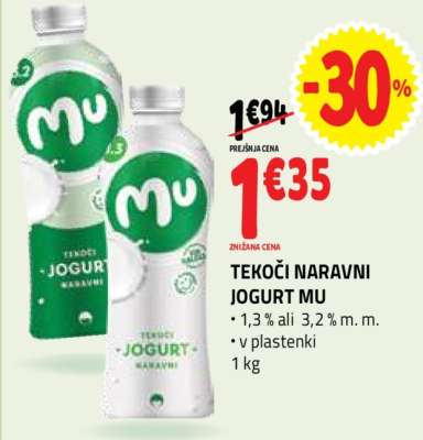 TEKOČI NARAVNI JOGURT MU