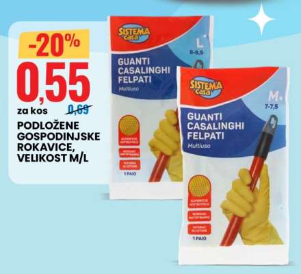 Podložene gospodinjske rokavice, velikost M/L