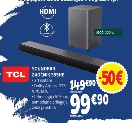 TCL SOUNDBAR ZVOČNIK S55HE
