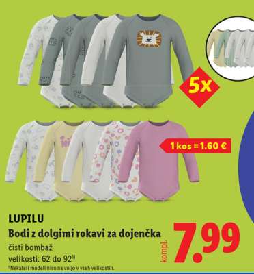 LUPILU Bodi z dolgimi rokavi za dojenčka