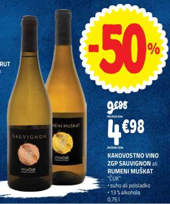Kakovostno vino ZGP Sauvignon ali Rumeni Muškat