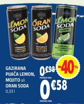 GAZIRANA PIJAČA LEMON, MOJITO ali ORAN SODA