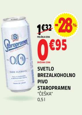 Svetlo brezalkoholno pivo Staropramen "Češka"