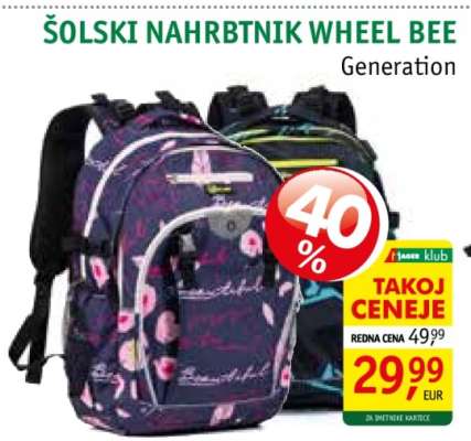 ŠOLSKI NAHRBTNIK WHEEL BEE Generation