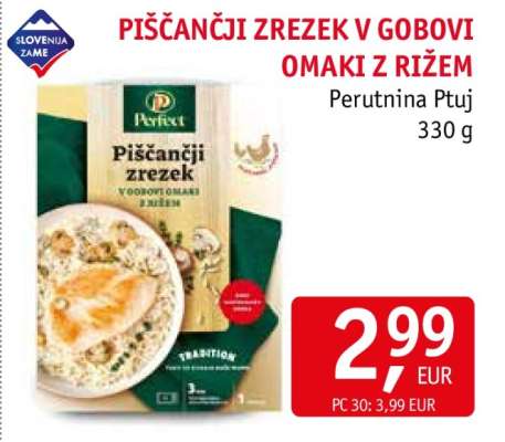 PIŠČANČJI ZREZEK V GOBOVI OMAKI Z RIŽEM