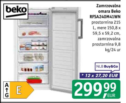 Zamrzovalna omara Beko RFSA240M41WN