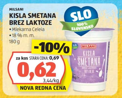 Milsani Kisla Smetana Brez Laktoze